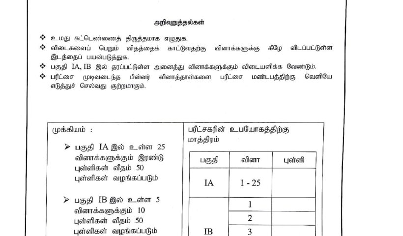 கா.பொ.த சாதாரன தர மாதிரிப் பரீட்சை - 2020 கணிதம் பகுதி 1 GCE O/L Maths Model Paper Tamil